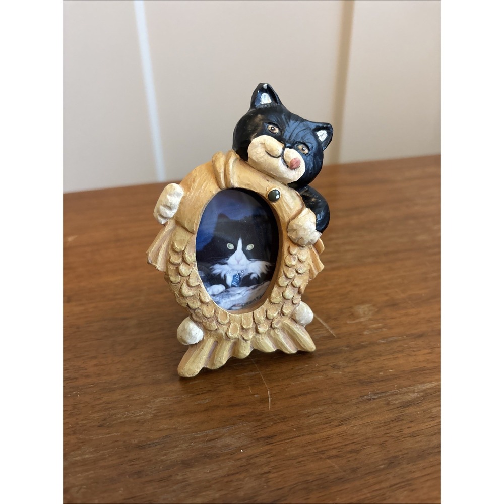 Black Cat With Fish Vintage Figi Graphics 1995 Wallet Picture Frame Whittle - Picture 1 of 2